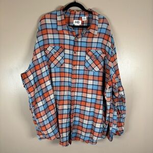 HB Men’s Big and Tall Plaid Flannel Button Down Shirt 100% Cotton Size M